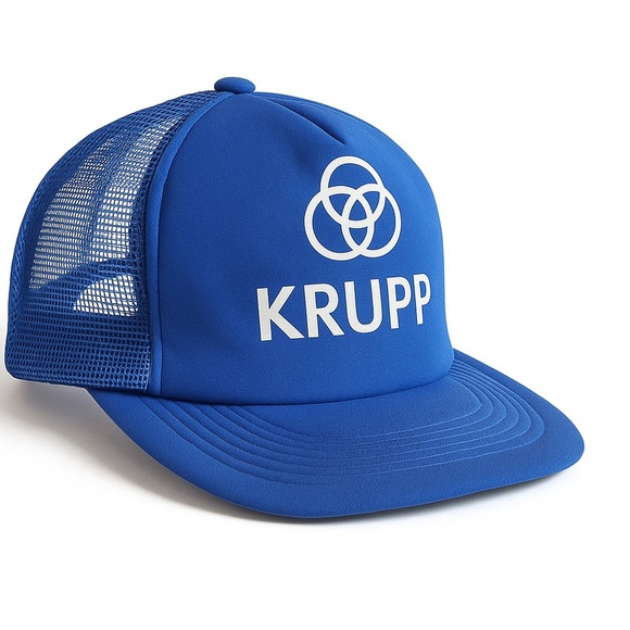 Vintage KRUPP Trucker Hat by Euro Cap — Royal Blue Mesh Snapback, Made in Taiwan - Picture 1 of 12